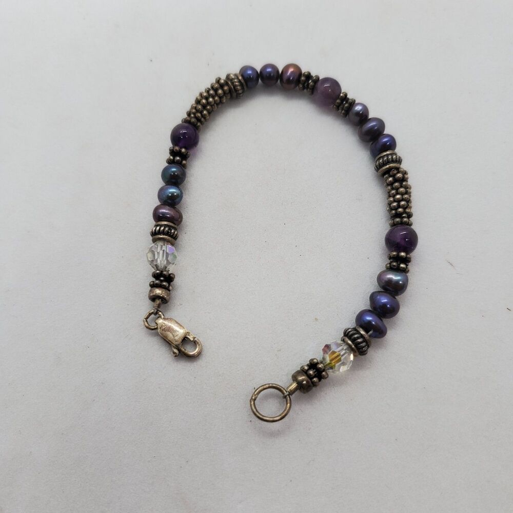 6.5" Sterling Silver, Pearl and Bead Bracelet 925